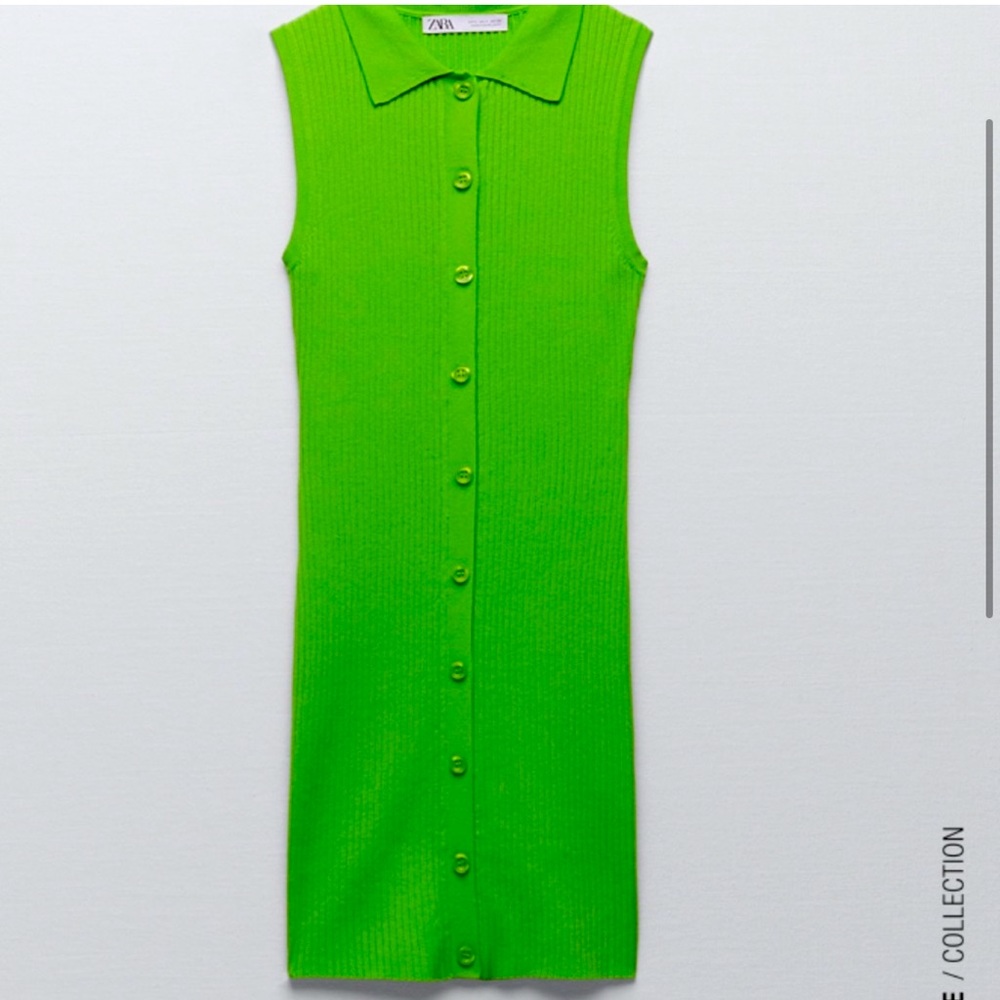 Zara green polo collar mini knit dress 3519/060 BNWT XS